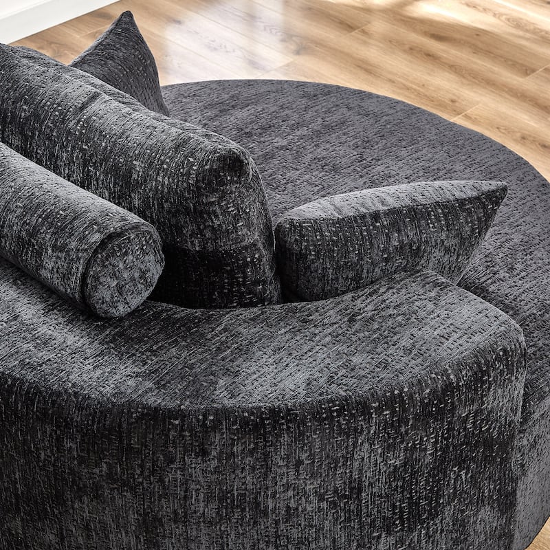 Black Round Chenille Single Sleeper Sofa with Backrest Pillow