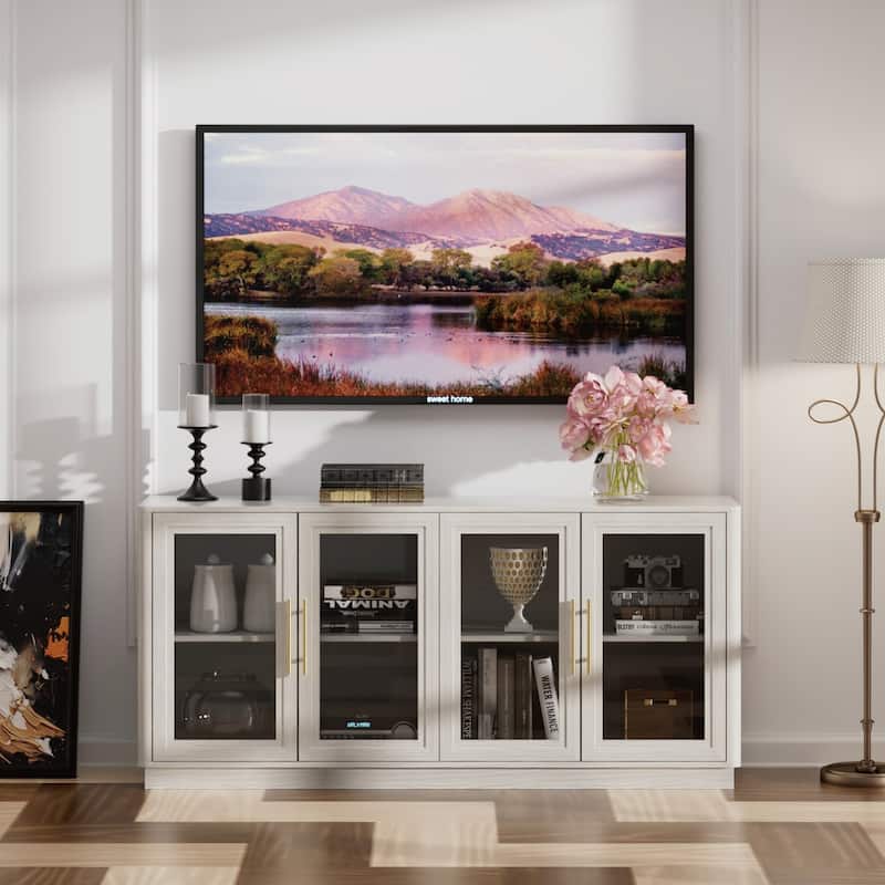 Modern Glass Door Buffet Cabinet with 4 Doors