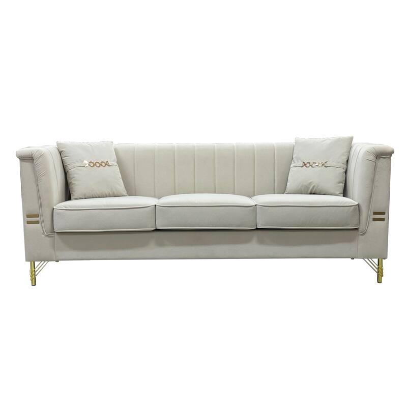 Chesterfield Velvet Button Tufted Sofa, Luxury 3-Seater Couch with 2 Pillows