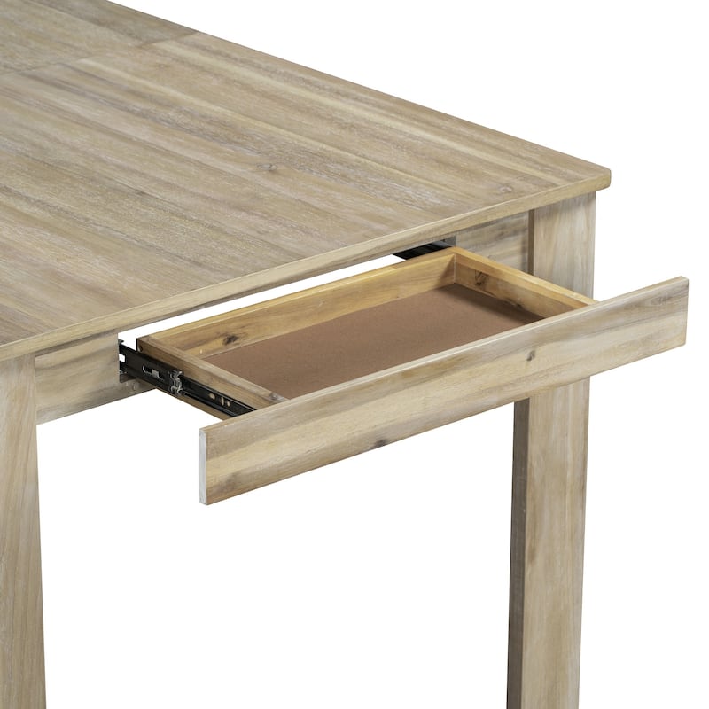 7-Piece Wooden Extendable Dining Table Set with 12" Leaf and 2 Drawers, 6 Chairs