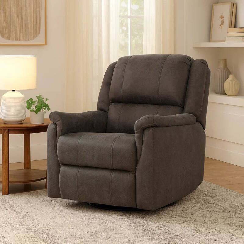 Swivel Manual Reclining Chair, Pillow Cushions, Smooth Gray Fabric