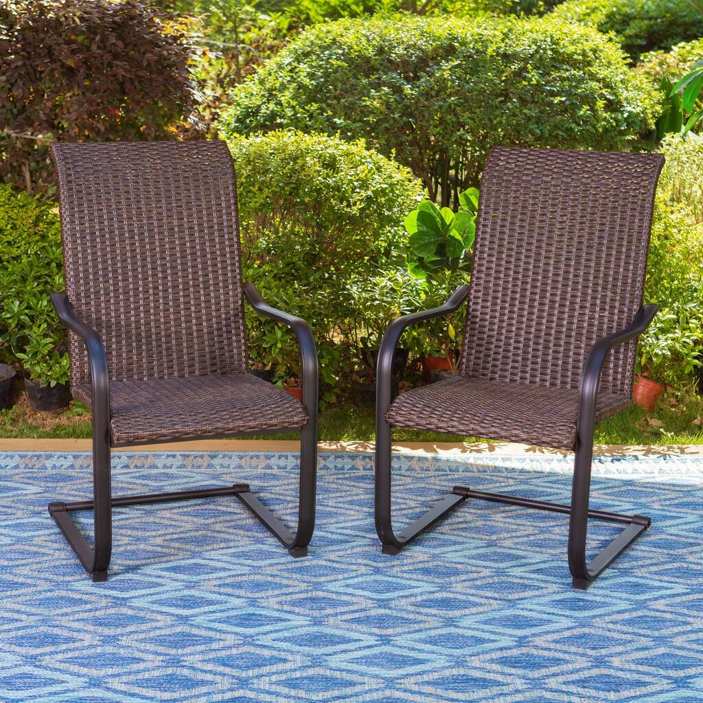 C-Spring Patio Wicker Rattan Dining Chairs Set of, Dark Brown