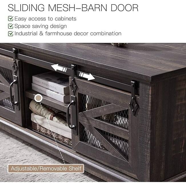 Farmhouse Coffee Table with Storage & Sliding Doors, Cocktail Table