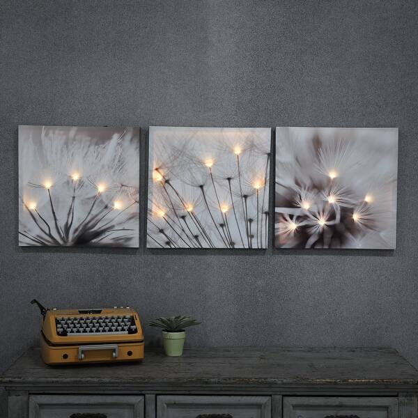 slide 1 of 11, Set of 3 Dandelion Lighted Gallery-Wrapped Canvas Prints