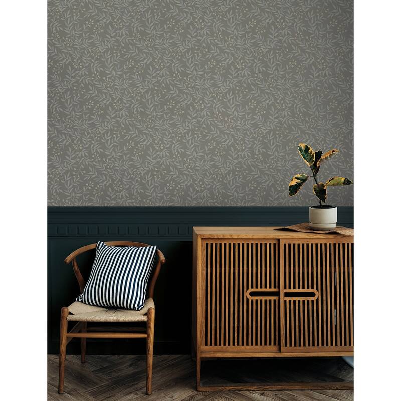 Chesapeake Senna Silver Budding Vines Wallpaper