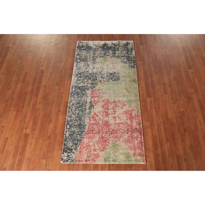 Colorful Abstract Contemporary Foyer Rug Handmade Wool Carpet - 3'1"x 6'4"