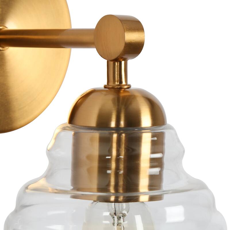 Reno Mid-Century Modern 1-Light Gold Bathroom Vanity Lights Clear Glass Wall Sconce - L 5.5" x W 7.5" x H 9.8"