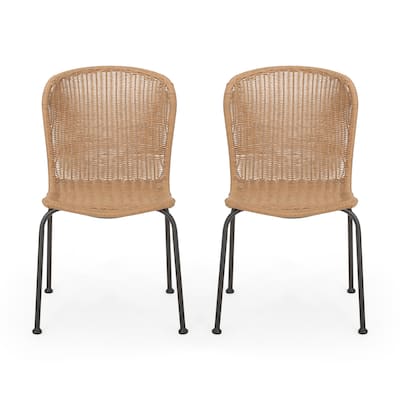 Outdoor Patio Chair Set of 2, Rattan Light Brown Wicker Weave, Scrolled