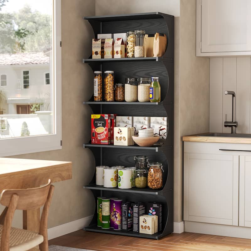 5-Tier Tall Bookcase Modern Black Open Bookshelf