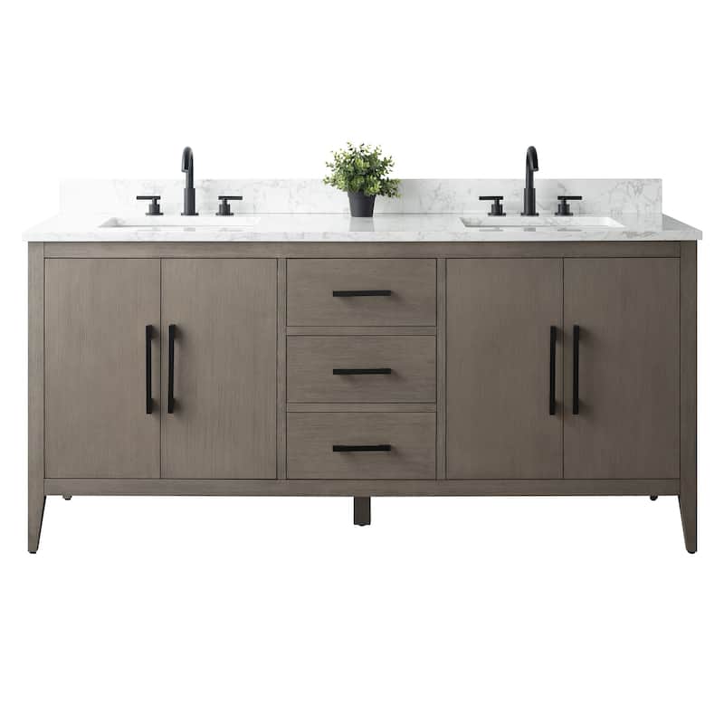 Vanity Art 72" Double Sink Bathroom Vanity Cabinet with Engineered Marble Top
