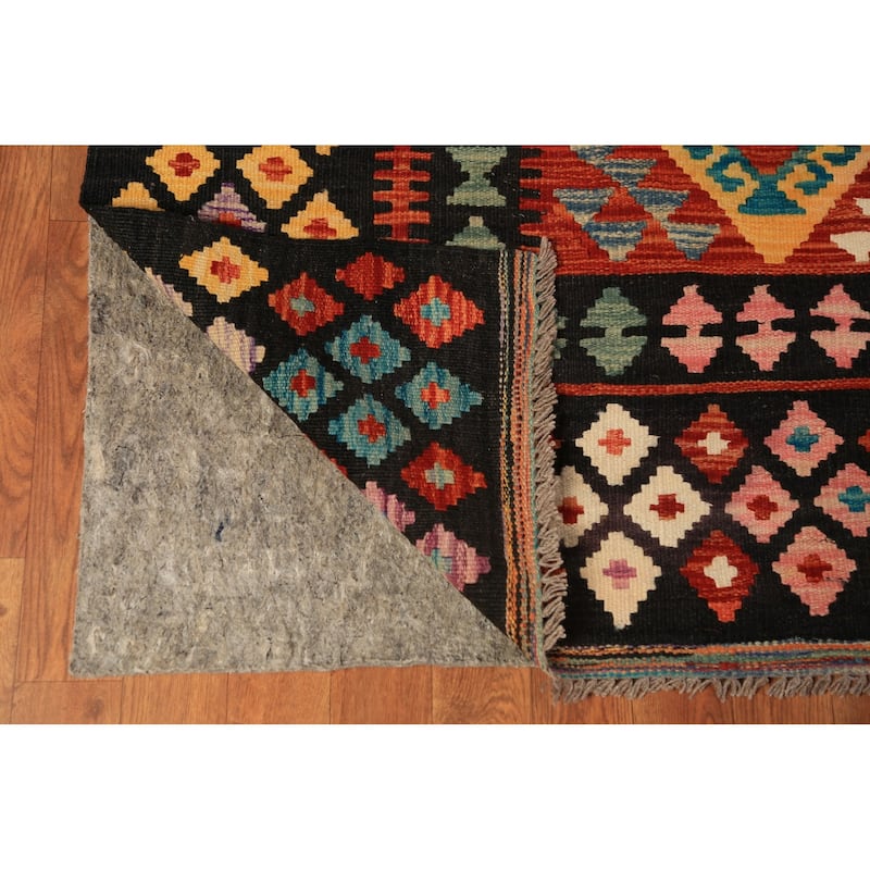 Reversable Kilim Oriental Area Rug Hand-Woven Orange Wool Carpet - 9'11"x 13'0"