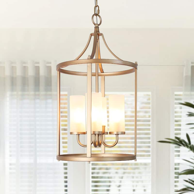 Mid-century Modern Gold 4-Light Chandelier Lantern Pendant Light for Kitchen Island - 12" D x 23" H