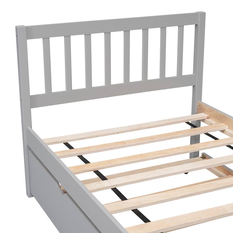 Twin Size Wooden Platform Bed Frame with Trundle Bed & Headboard