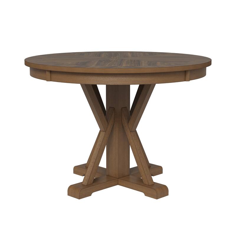 Felicia Farmhouse Natural Solid Wood Round Cross-buck Base Dining Table for 4 by HULALA HOME