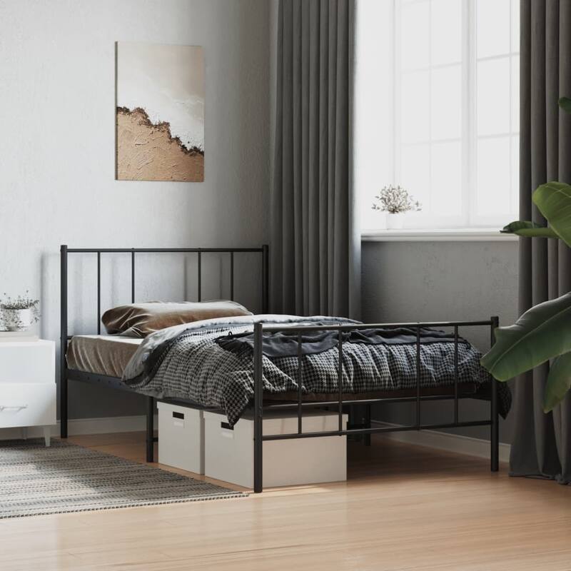 vidaXL Metal Bed Frame with Headboard, No Mattress