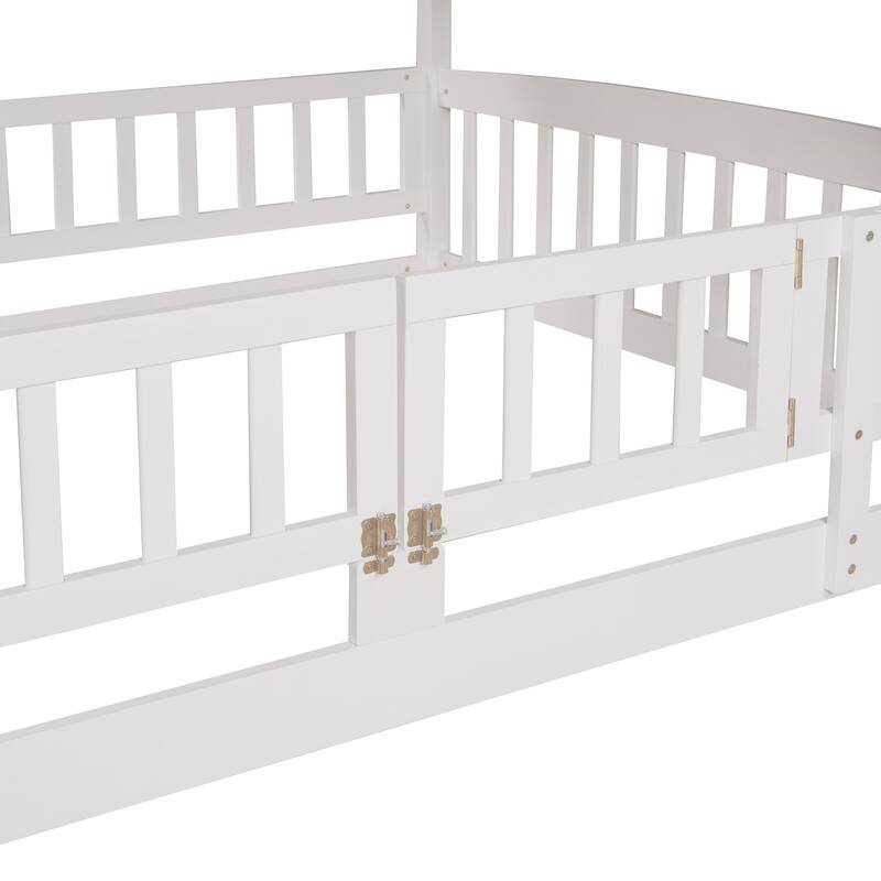 Full Over Full Bunk Bed with Slide, Ladder and Safety Fence for Kids and Teens - White