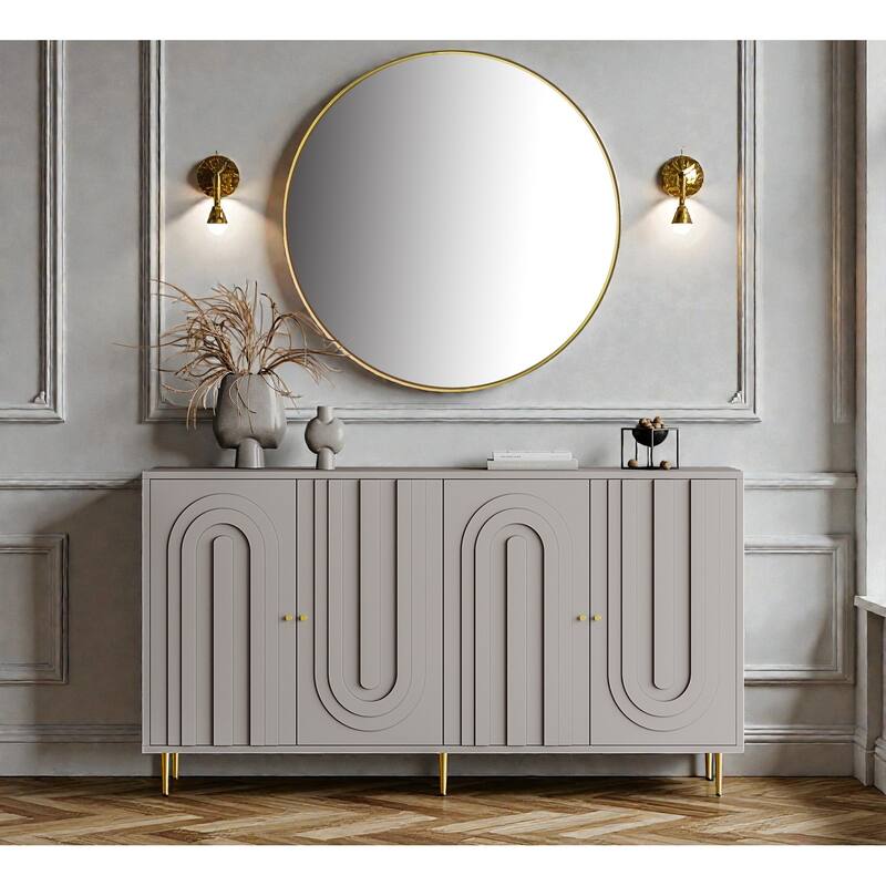 Modern Lacquered 4-Door Sideboard Buffet Cabinet with Adjustable Shelves, Wooden Storage Cabinet for Living Room