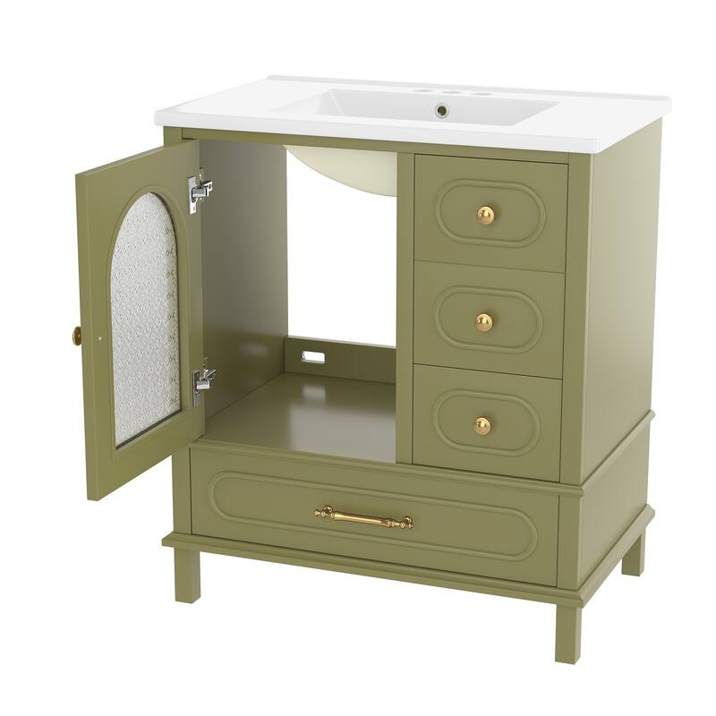 30" Bathroom Vanity with Sink, Free Standing Single Vanity Set with 3 Storage Drawers