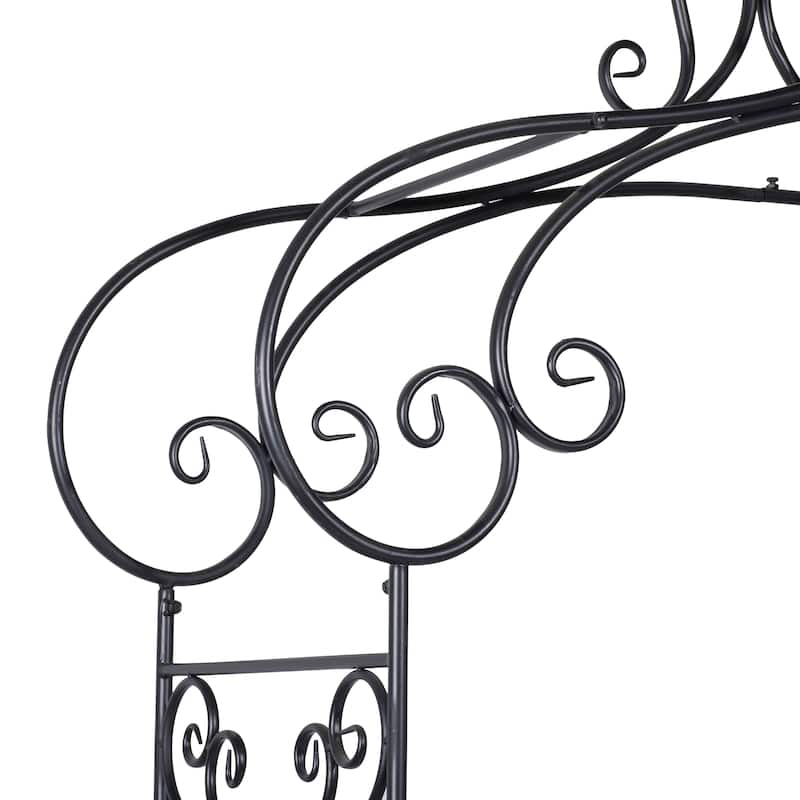 Black Metal Indoor Outdoor Scrollwork Arched Fleur De Lis Garden Arbor