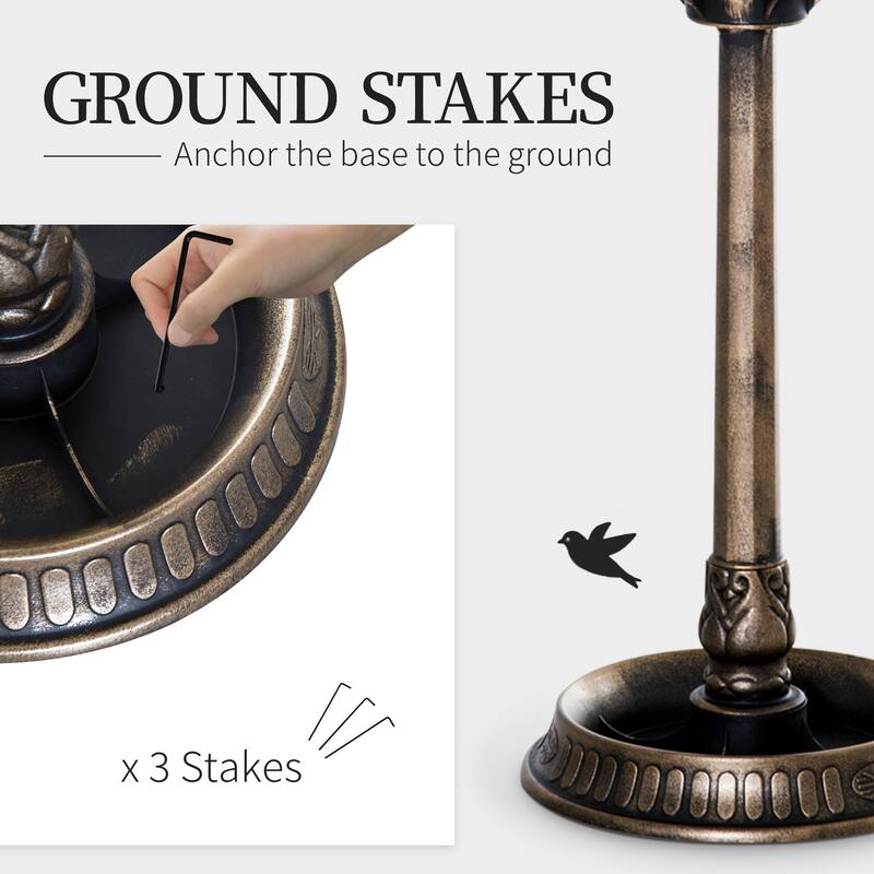 Outsunny 3-in-1 Resin Free Standing Garden Pedestal Bird Bath Bowl Feeder Planter - Bronze