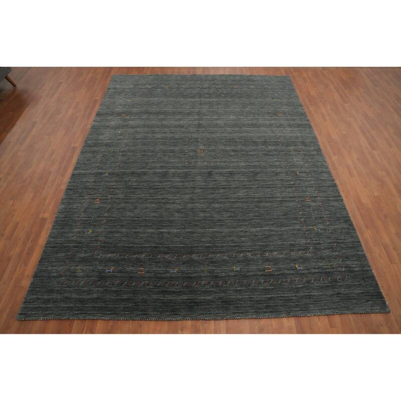 Hand Knotted Oriental 100% Wool Carpet Tribal Animal Pictorial Greys & Charcoal Gabbeh Area Rug - 11' 9'' X 9' 0''