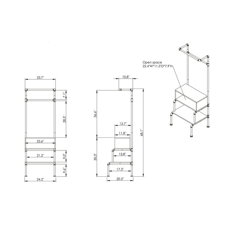 Cassia Industrial Oak Metal 3-Open Shelf Clothes Garment Rack by Furniture of America