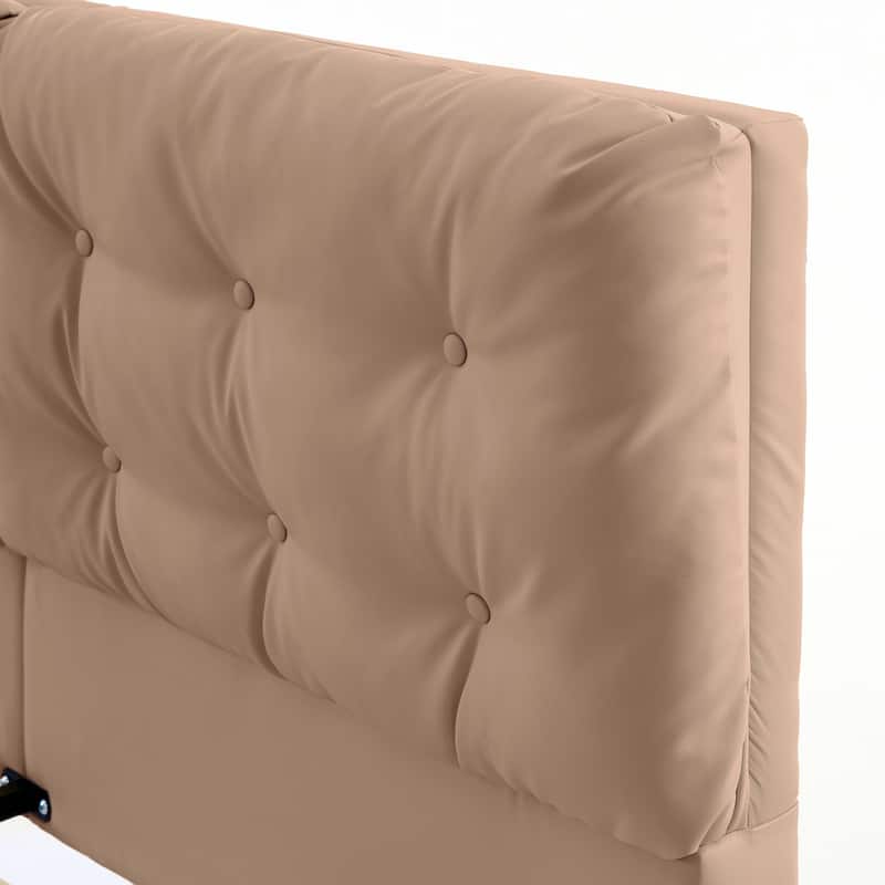 Queen Size Upholstered Floating Bed Frame with LED Lights, Platform Bed with Button-Tufted Headboard, No Box Spring Needed