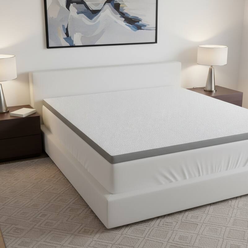 2" White Gel Memory Foam Cooling Queen Mattress Topper - 2 Inch - White - 60.20 in. x 80.00 in.  x 2.00 in.