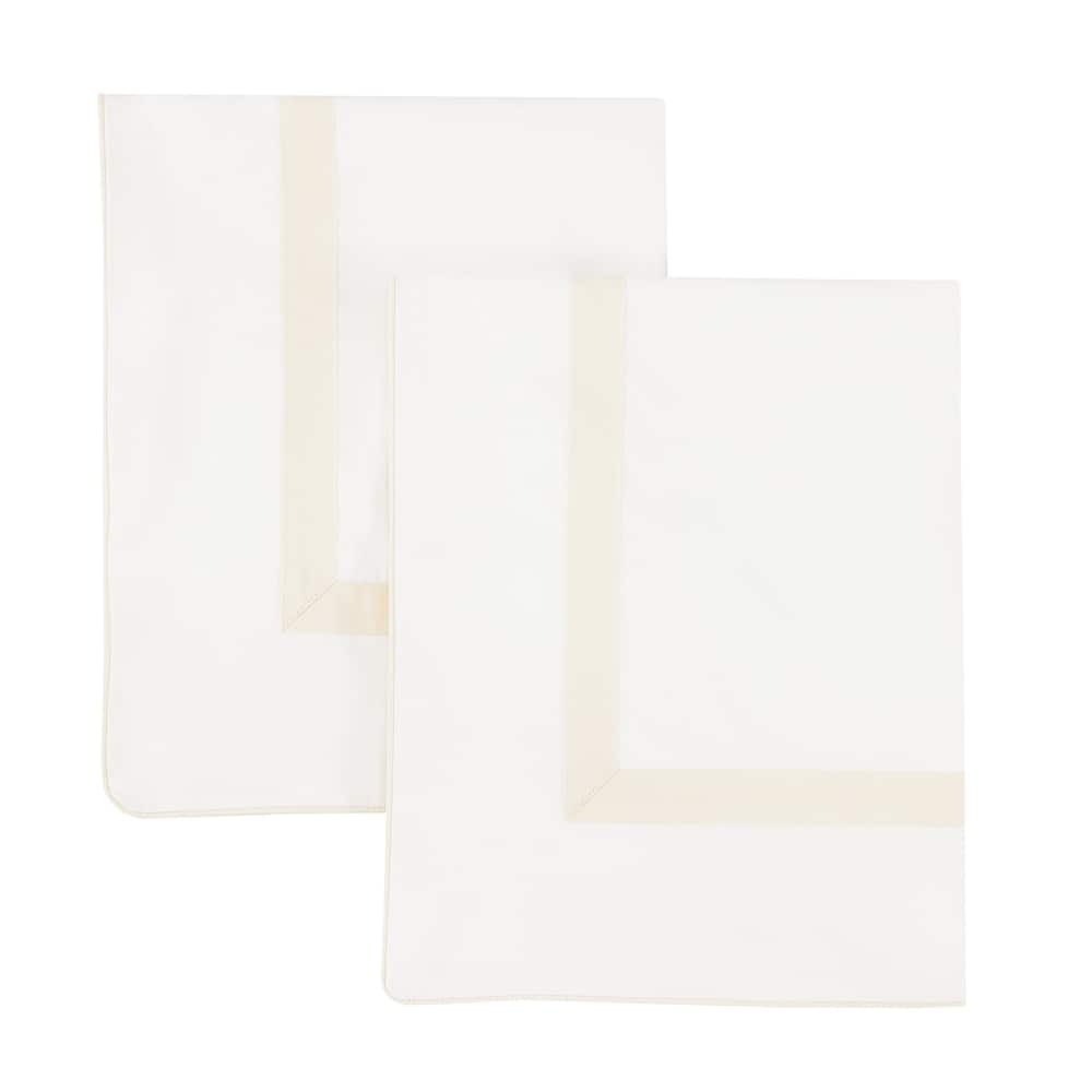 Cotton Percale Hotel Border Piping Ivory Duvet Cover Set