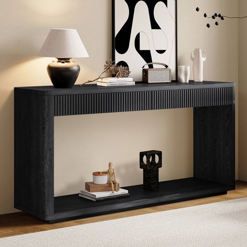 Modern 60-Inch Fluted Console Table with 2 Drawers for Living Room and Hallway Furniture Storage