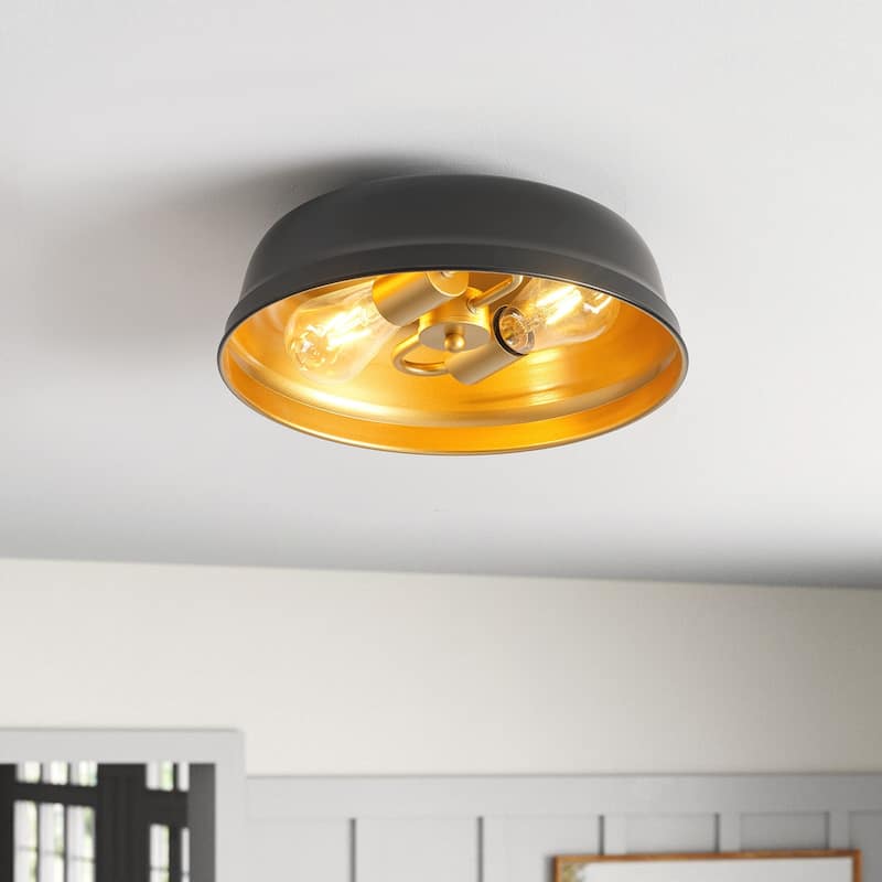 Industrial Black 2-Light Metal Flush Mount Ceiling Light Fixtures for Kitchen