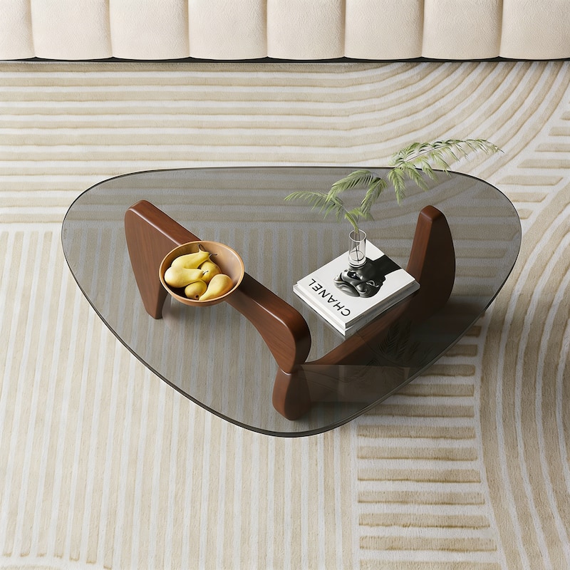 Modern Glass Coffee Table for Outdoor or Indoor End Table in Walnut