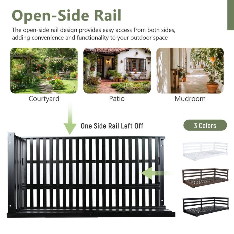 Patio Wooden Twin Size Swing Daybed Porch Swing Frame with 4pcs 96-inch Hemp Ropes for Backyard, Garden