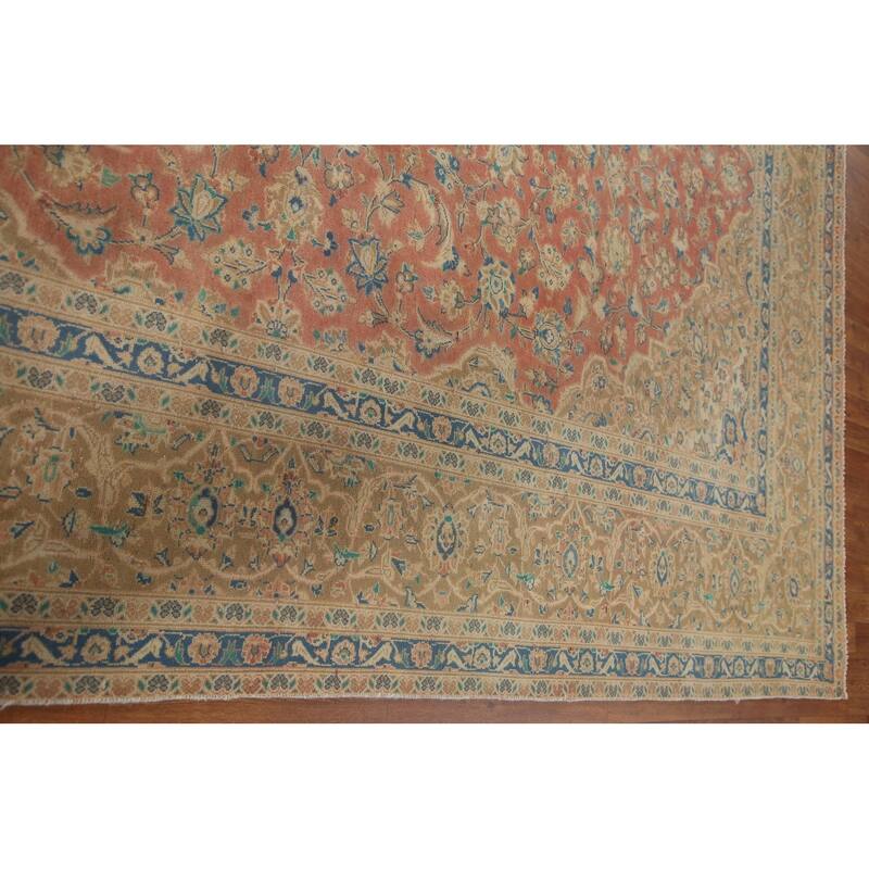 Hand Knotted Oriental 100% Wool Carpet Traditional Floral Pink Kashan Area Rug - 11' 11'' X 8' 8''