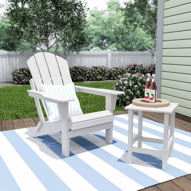 Polytrends Laguna Hdpe All Weather Outdoor Patio Foldable Adirondack Chair With Side Table (2-Piece Set) - White