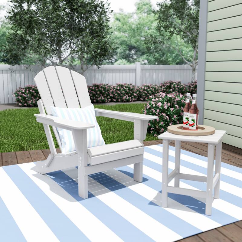 POLYTRENDS Laguna All Weather Poly Outdoor Patio Adirondack Chair - with Round Side Table (2-Piece) - White