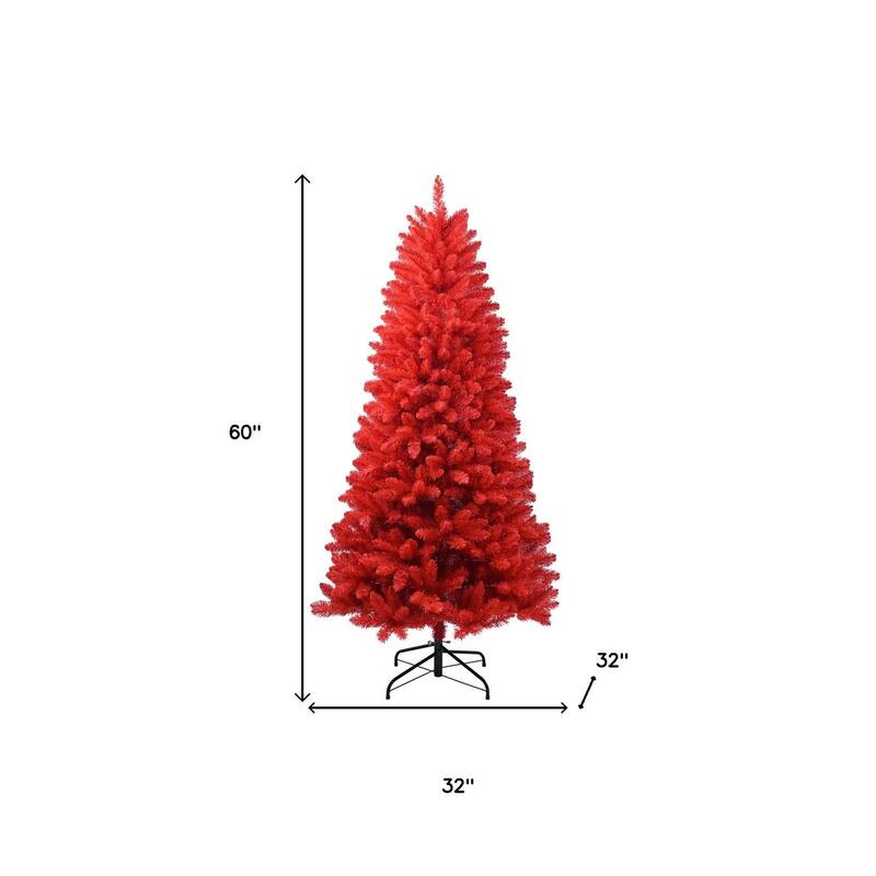 HomeRoots 5' Red Full Fir Christmas Tree - 32.00 in. x 60.00 in. x 32.00 in.