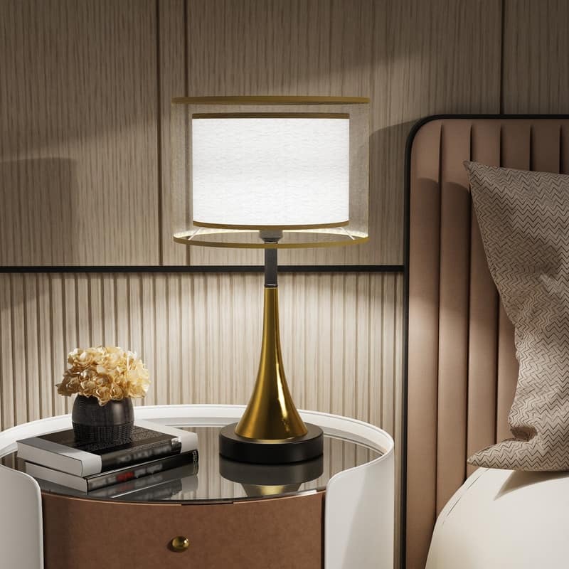 Antique Brass Glassic bedside Table Lamp Adjustable 3 Lighting Colors with Bulb