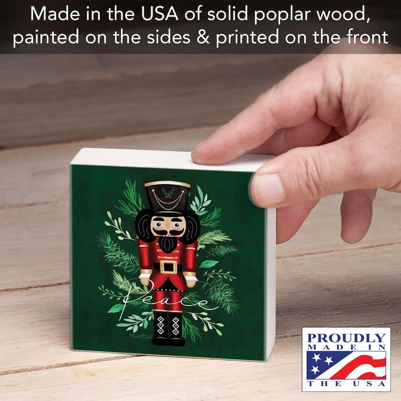 Nutcracker Artistic Freestanding Solid Wood Block Sign Made in the USA 3.75” Square Decorative Accent for Home or Office - Multi
