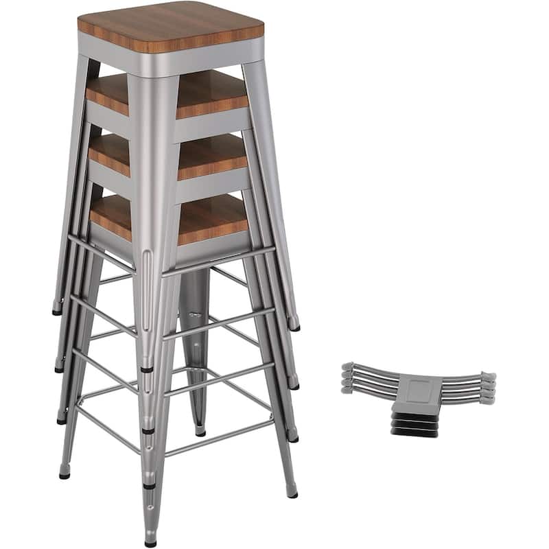 Counter Stools with Metal Frame Counter Height Bar stools with Low Back 24" Kitchen Bar Furniture Stools with Wooden Seat