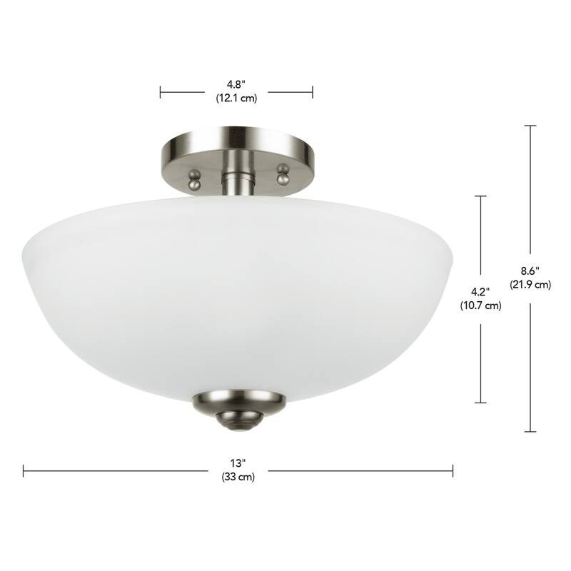 Vienna 2-Light Brushed Nickel Semi-Flush Mount with Frosted Glass Shade - one size