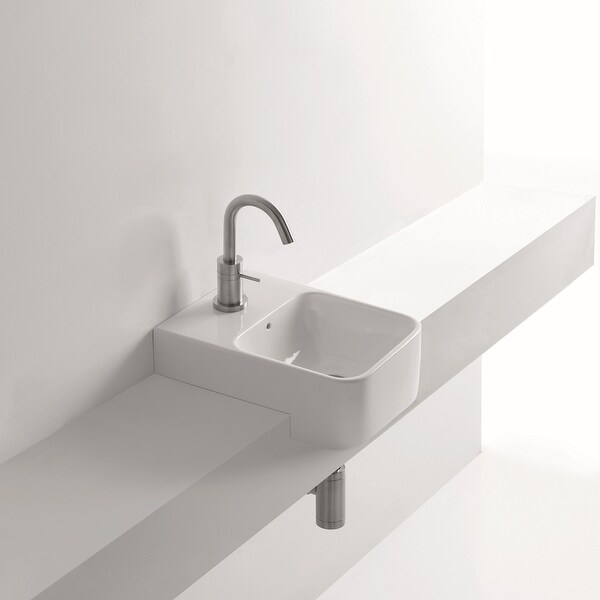 WS Bath Collections Normal 35S 13-4/5" Ceramic Recessed Bathroom Sink - White