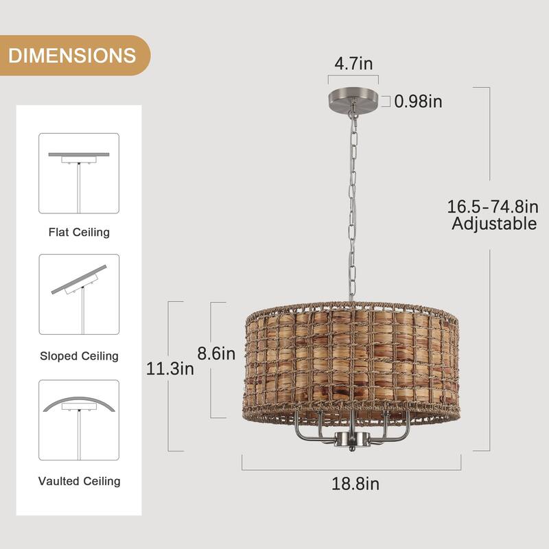 5-Light Candlestick Circle Hanging Farmhouse Chandelier Linear Island Chandelier Lighting for Dining Room