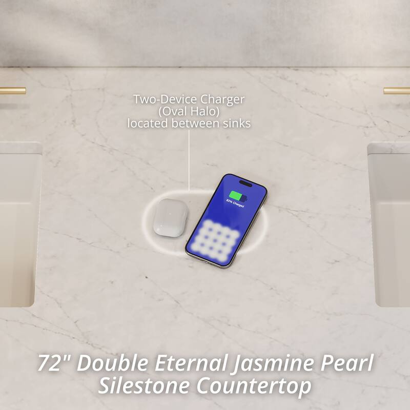 Brookfield 72" Double Vanity, Pecan w/FreePower Wireless Charger - Eternal Jasmine Pearl
