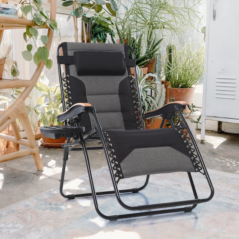 Padded Zero Gravity Chair Oversize Lounge Chair with Free Cup Holder - Black