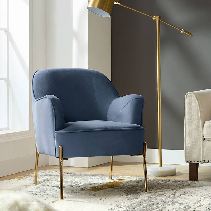 Marina Modern Velvet Accent Chair with Golden Legs Set of 2 by HULALA HOME