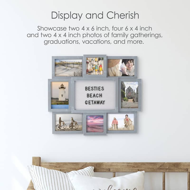 Melannco 8-Opening Letterboard Frame, 19X17 Inch, Distressed Gray