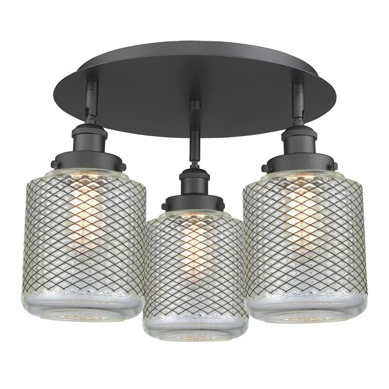 Innovations Lighting 916-3C-10-18 Edison Flush Edison 3 Light 18" Wide - Matte Black / Clear Wire Mesh
