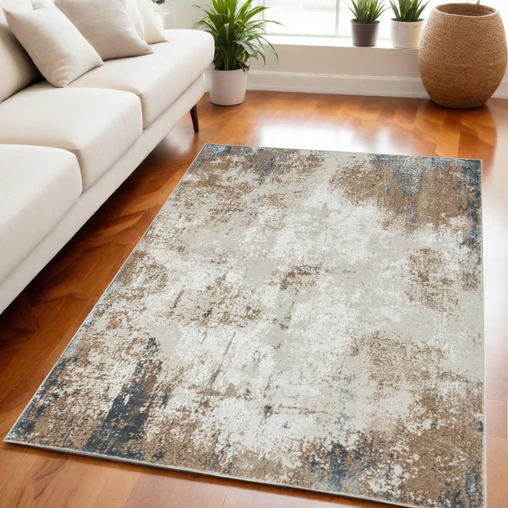 Kegib Power Loomed Distressed Abstract Modern Non Skid Stain Resistant Area Rug By HomeRoots - 87' X '63' X '0.39