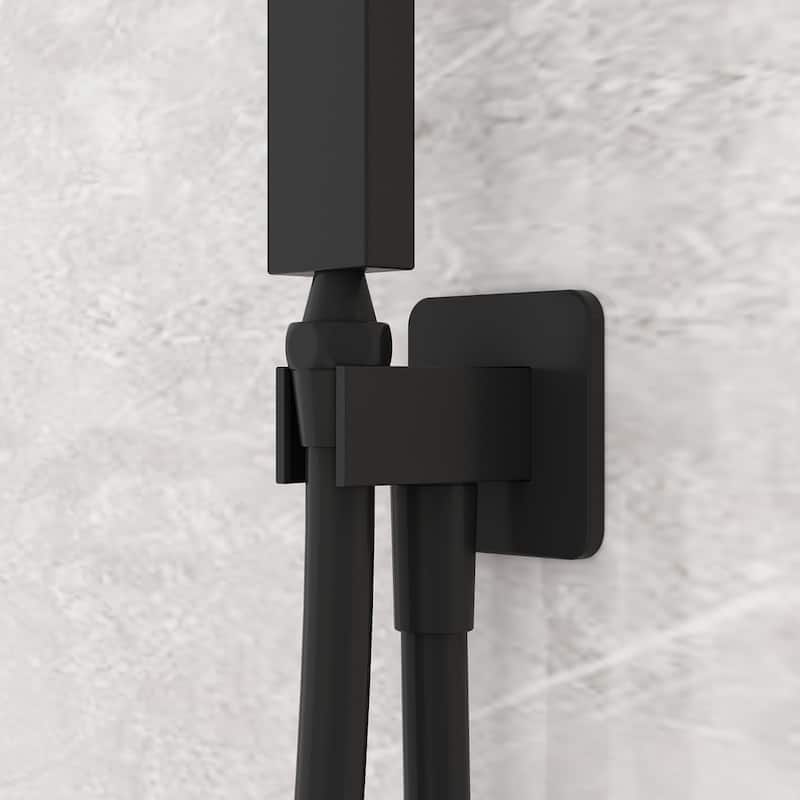 Black Shower System Rain Shower Head Handheld Spray Bathroom